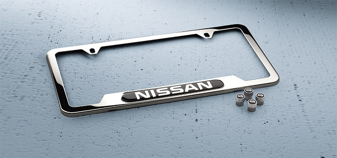Nissan Chrome License Plate Frame and Valve Stem Caps Package Nissan Chrome License Plate Frame and Valve Stem Caps Package